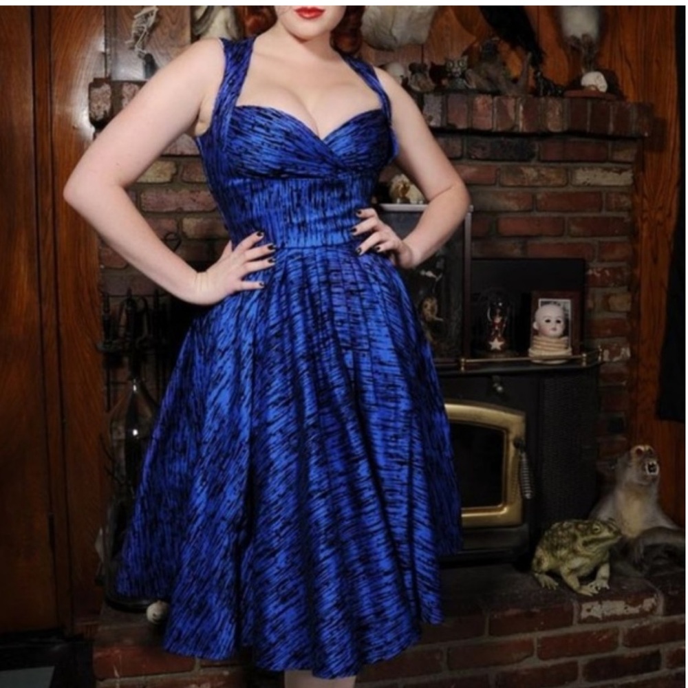PinUp Couture Grace Blue Flocked Vintage 1950’s Pinup FitnFlare RockABilly Dress